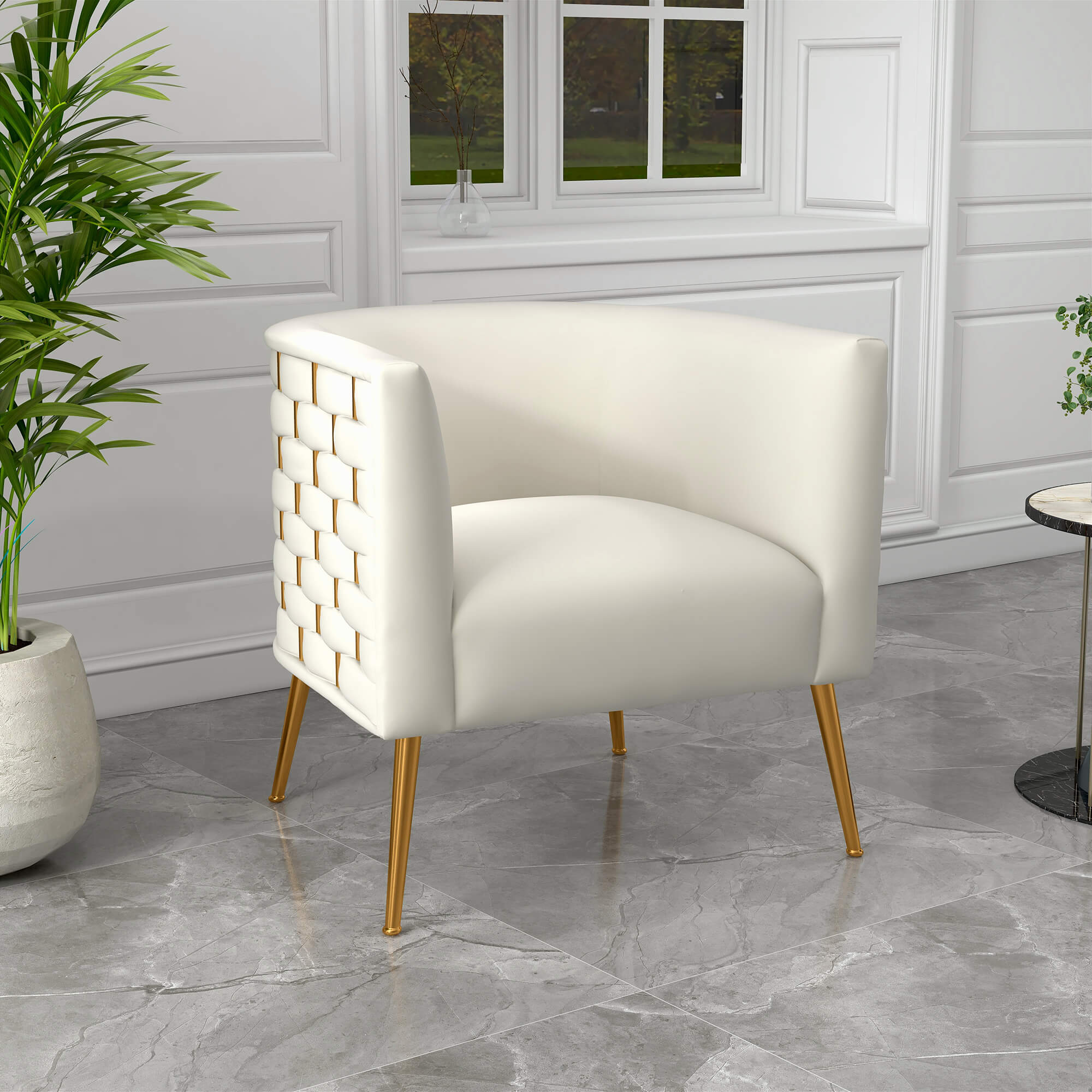 SEYNAR Mid-Century Modern Velvet Barrel Accent Chair, Round Upholstered Living Room Chair with Gold Finish Metal Base(Single/Set of 2)