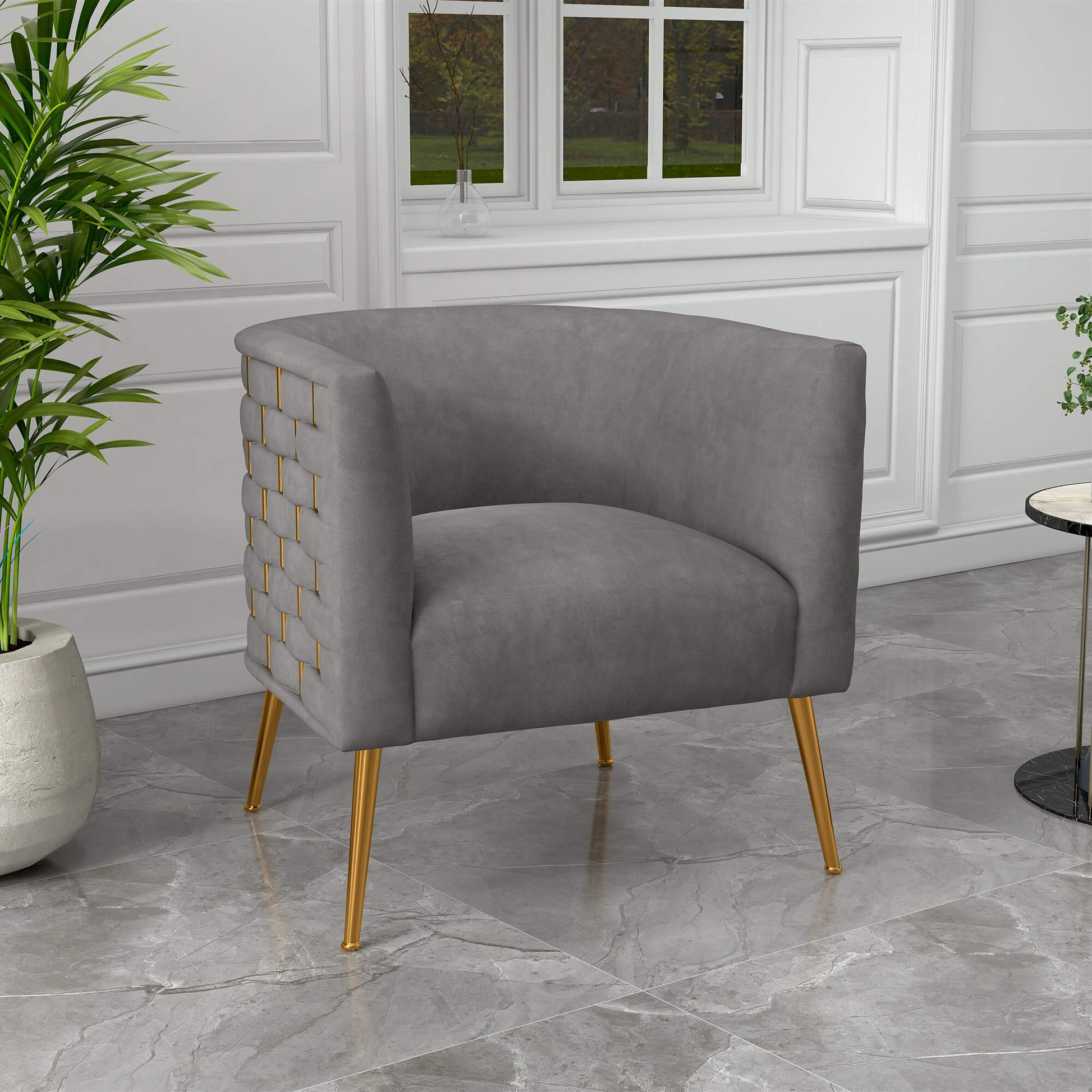 SEYNAR Mid-Century Modern Velvet Barrel Accent Chair, Round Upholstered Living Room Chair with Gold Finish Metal Base(Single/Set of 2)