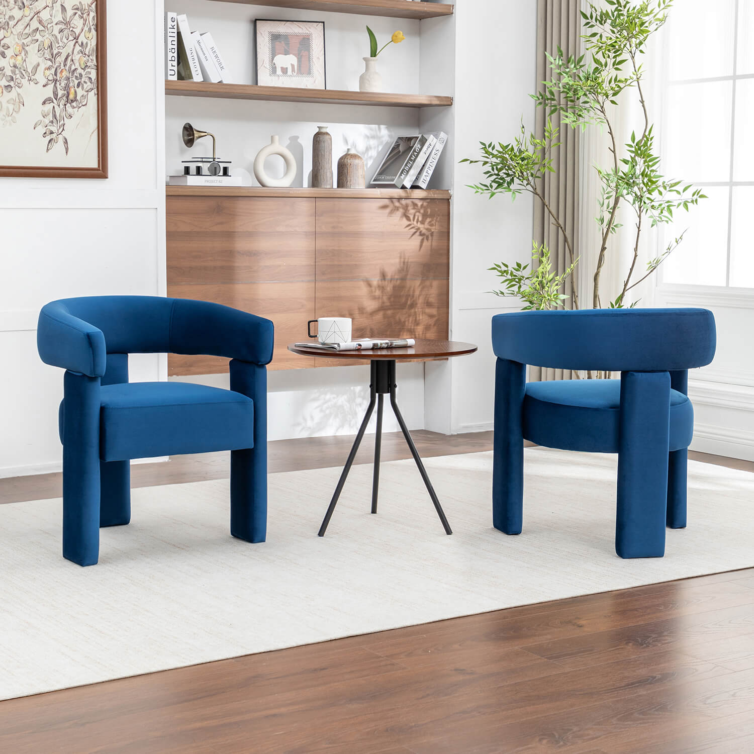 SEYNAR Modern Velvet Accent Chair, Upholstered Barrel Armchair with Curved Back and Thickened Padded Seat,Single chair or Set of 2/4/6