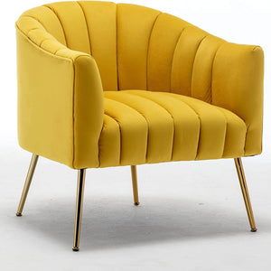 SEYNAR Modern Velvet Accent Chair,Round Upholstered Barrel Chair for Living Room
