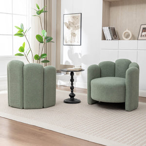 SEYNAR Modern Glam Faux Sherpa Upholstered Round Accent Chair with Flower Shaped Back Design(Single/Set of 2)