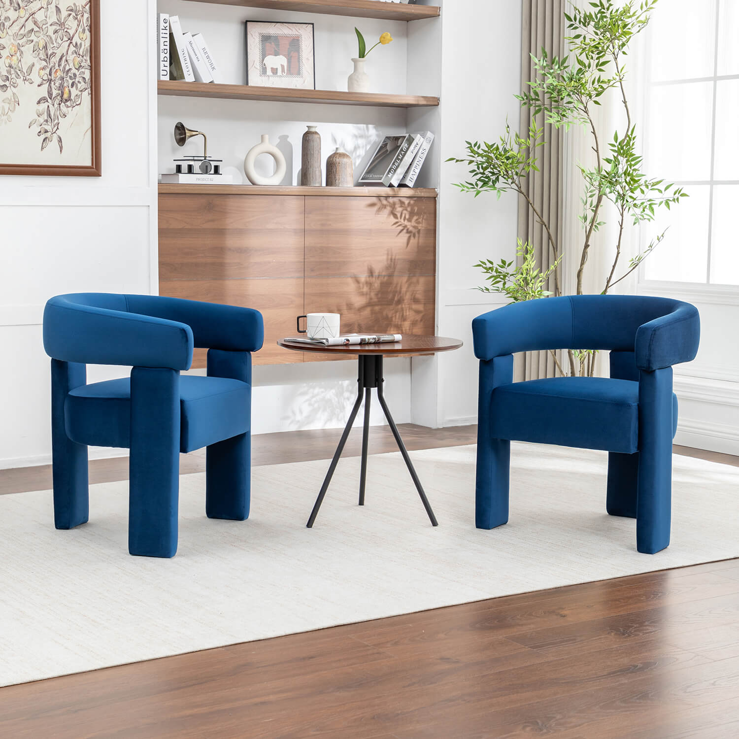 SEYNAR Modern Velvet Accent Chair, Upholstered Barrel Armchair with Curved Back and Thickened Padded Seat,Single chair or Set of 2/4/6