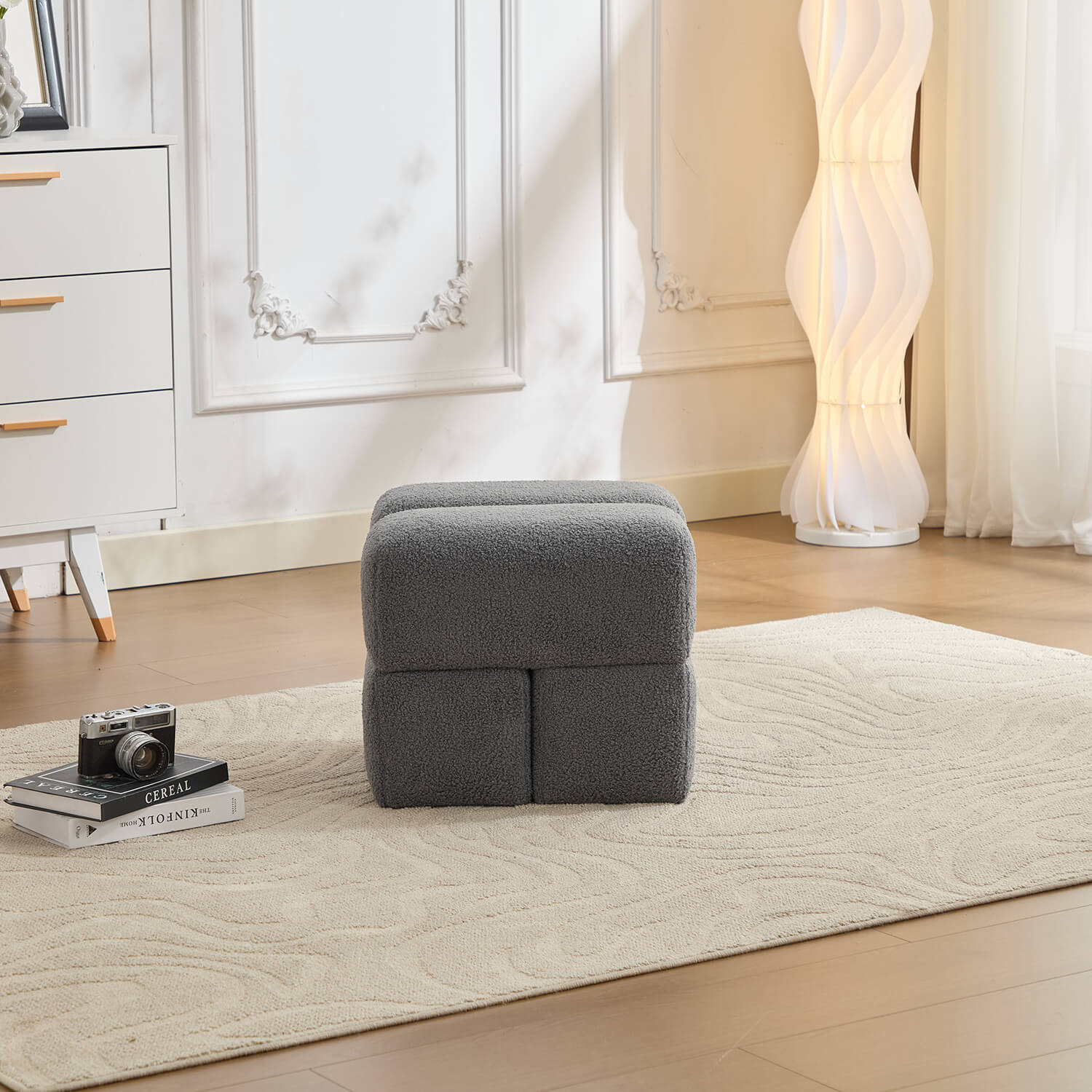 SEYNAR Modern 16.5''Faux Sherpa Square  Cube Otttoman