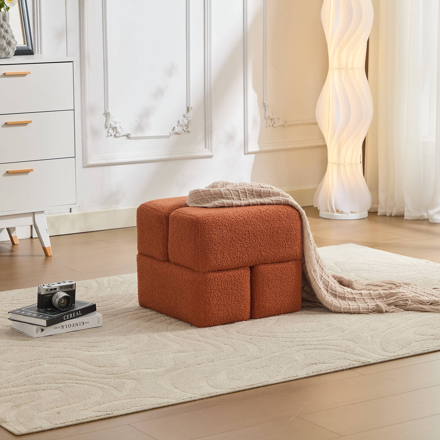 SEYNAR Modern 16.5''Faux Sherpa Square  Cube Otttoman