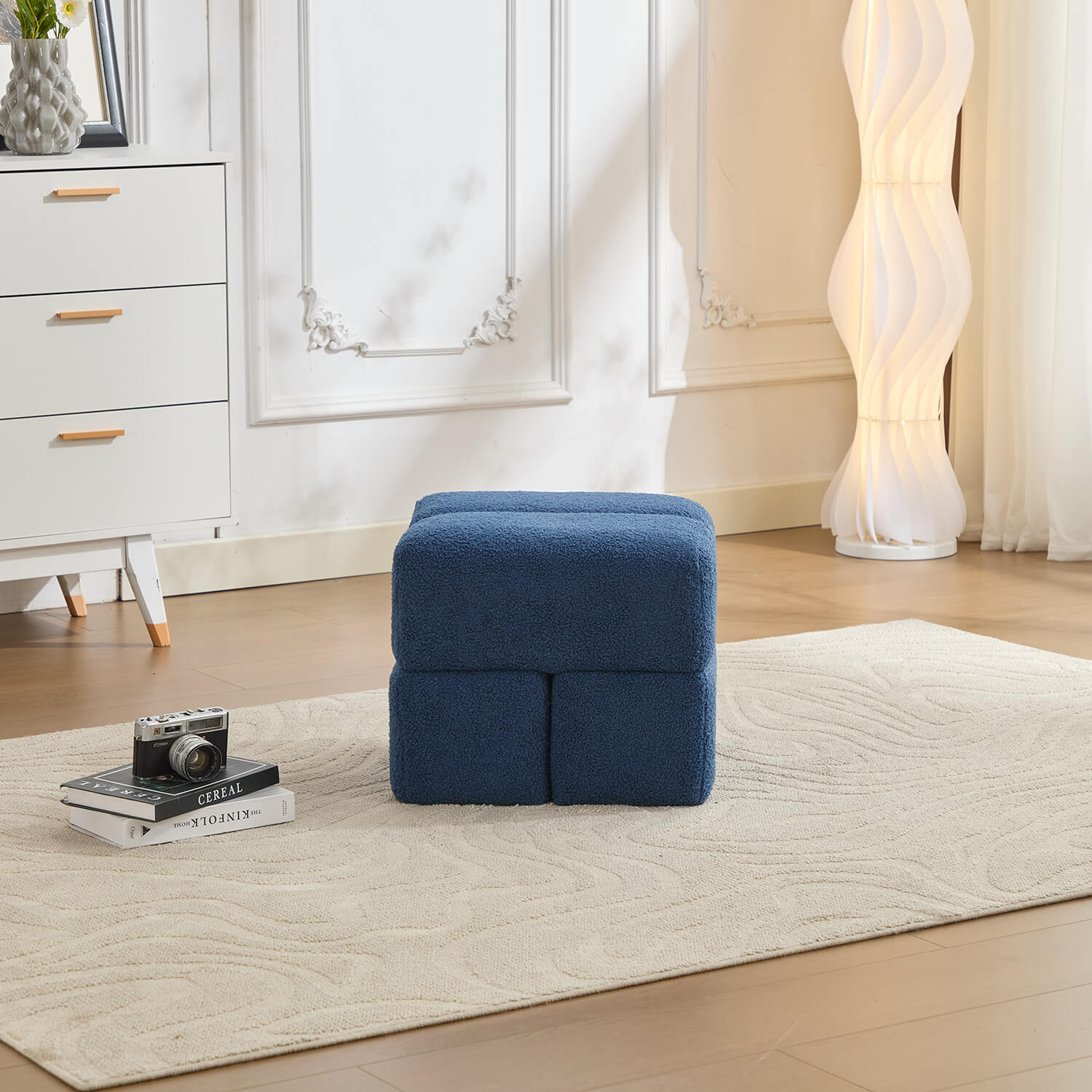 SEYNAR Modern 16.5''Faux Sherpa Square  Cube Otttoman