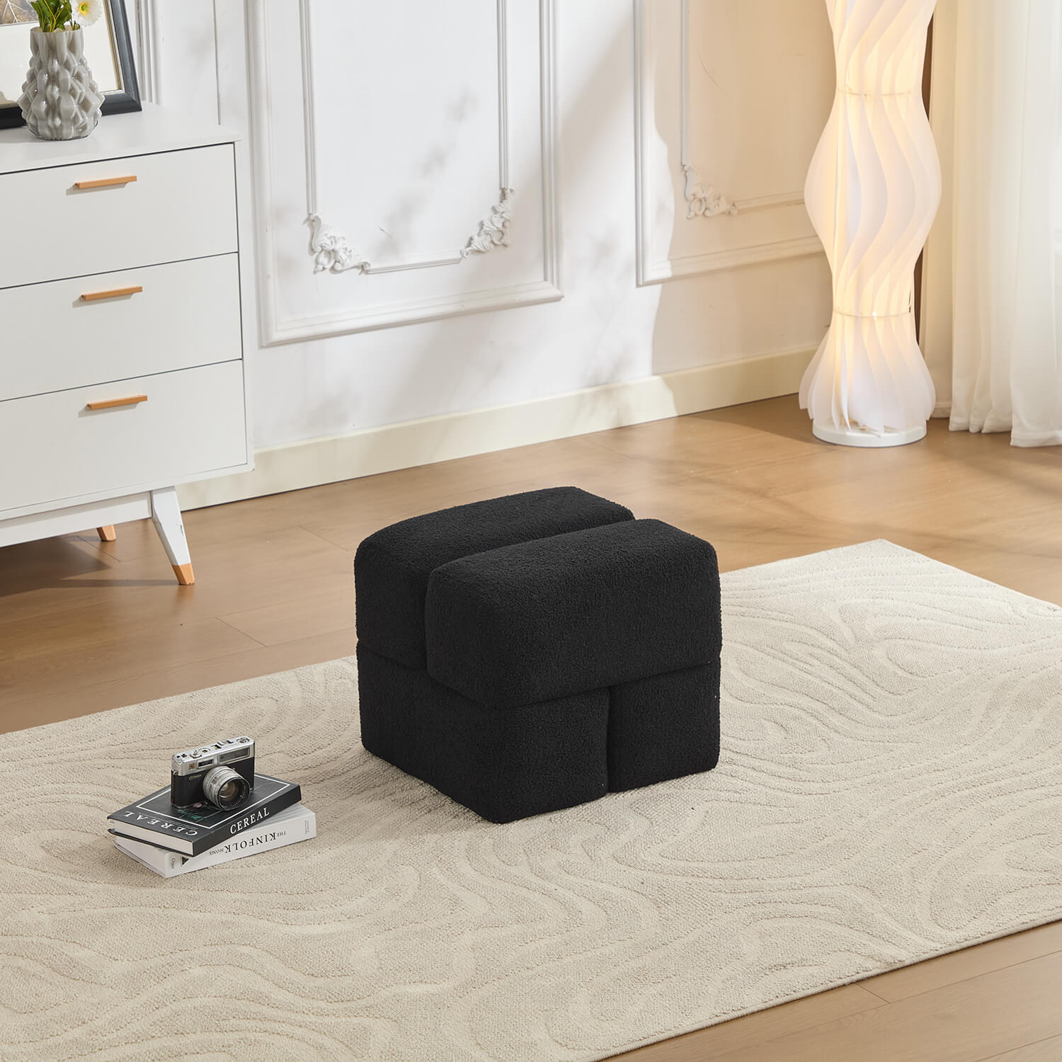 SEYNAR Modern 16.5''Faux Sherpa Square  Cube Otttoman