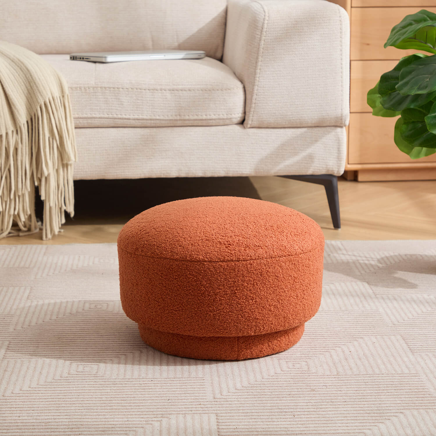 SEYNAR Modern Teddy Upholstered Mushroom Shape Ottoman
