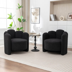 SEYNAR Modern Glam Faux Sherpa Upholstered Round Accent Chair with Flower Shaped Back Design(Single/Set of 2)