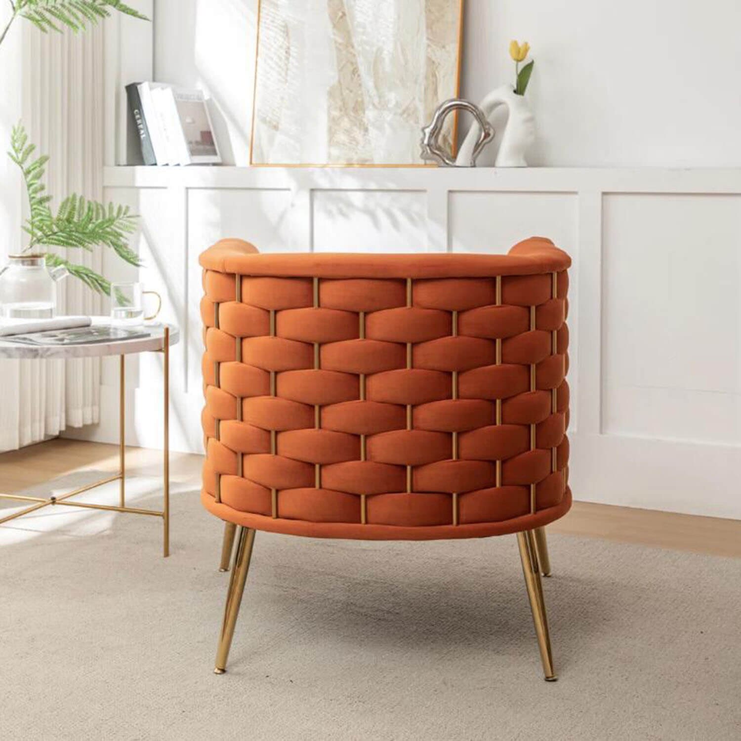 SEYNAR Mid-Century Modern Velvet Barrel Accent Chair, Round Upholstered Living Room Chair with Gold Finish Metal Base(Single/Set of 2)