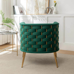 SEYNAR Mid-Century Modern Velvet Barrel Accent Chair, Round Upholstered Living Room Chair with Gold Finish Metal Base(Single/Set of 2)