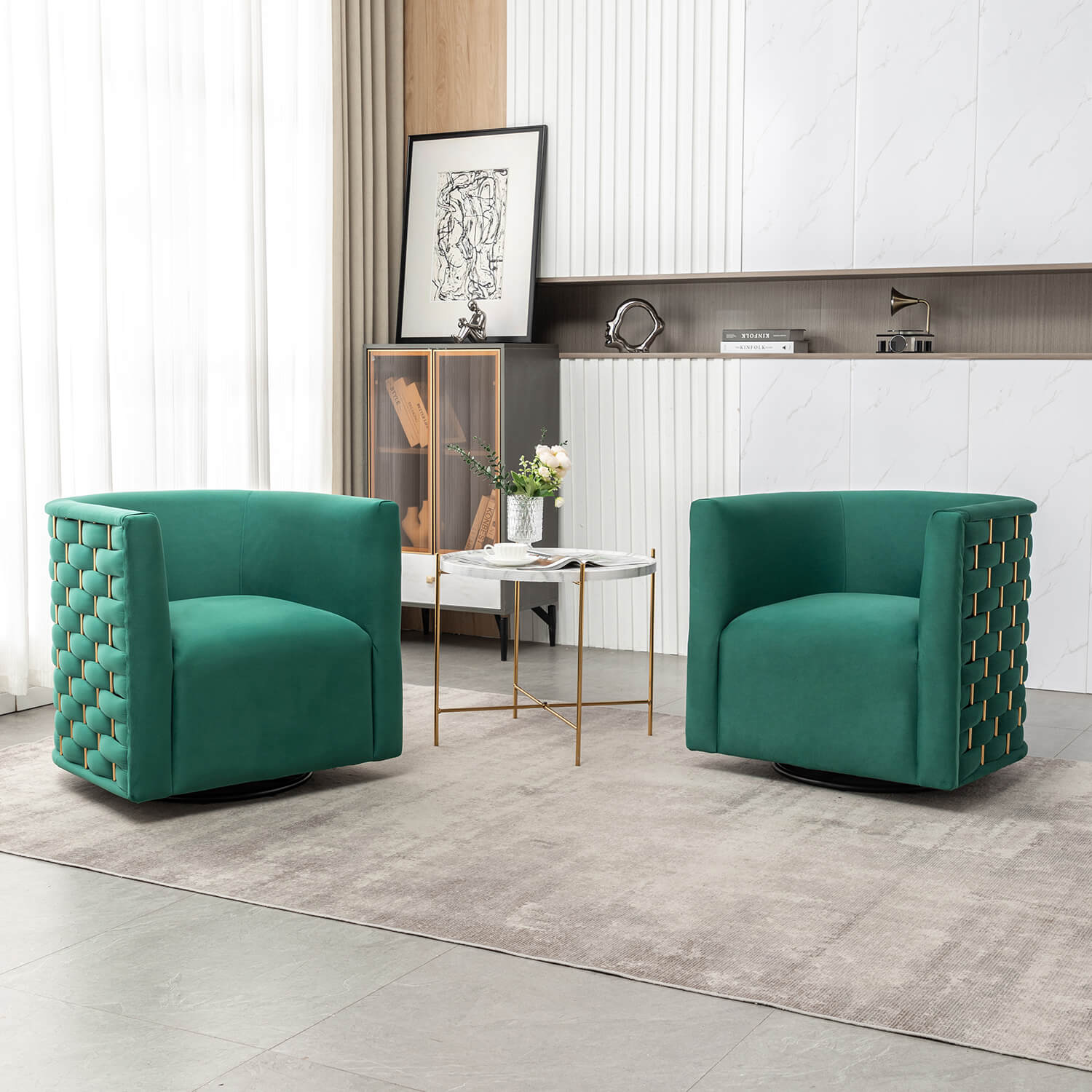 SEYNAR Modern Glam Velvet Upholstered 360 Degree Swivel Barrel Chair