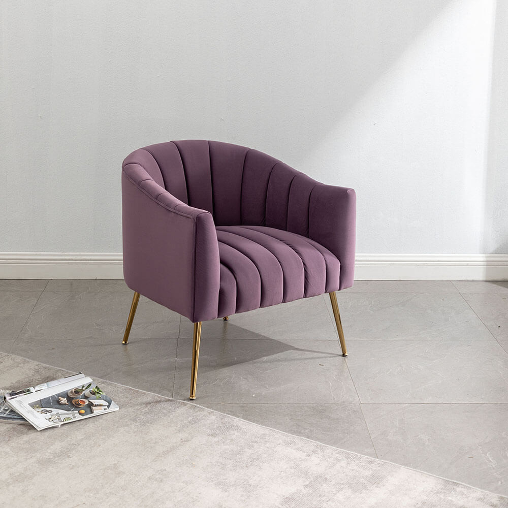 SEYNAR Modern Velvet Accent Chair,Round Upholstered Barrel Chair for Living Room