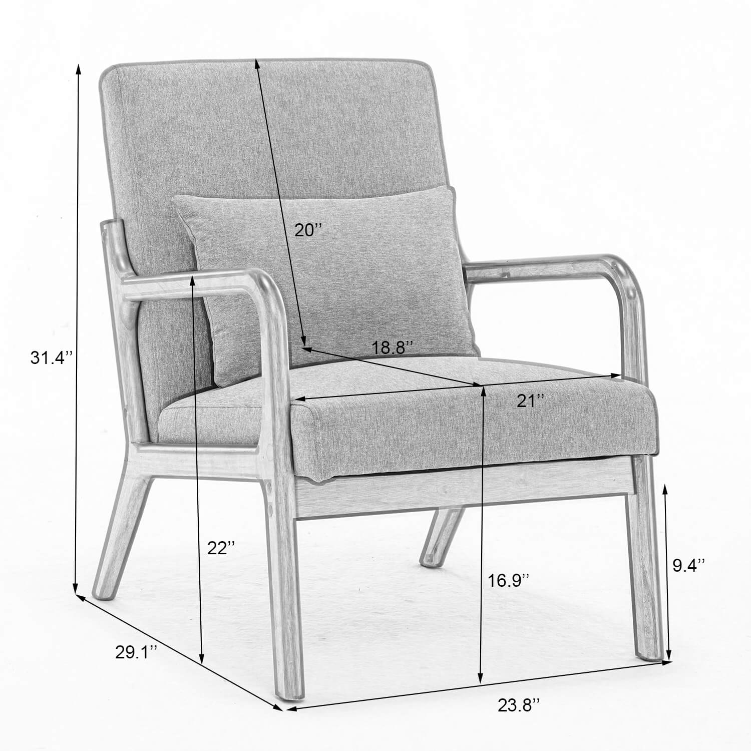 SEYNAR Mid-Century Modern Linen Accent Chair with Solid Wood Frame(Single/Set of 2)