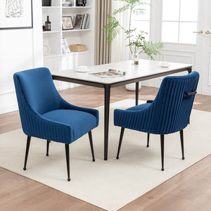 SEYNAR Modern Glam Velvet Black Metal Legs Dining Chair or Vanity Chair Set of 2/4/6 with Rear Handle