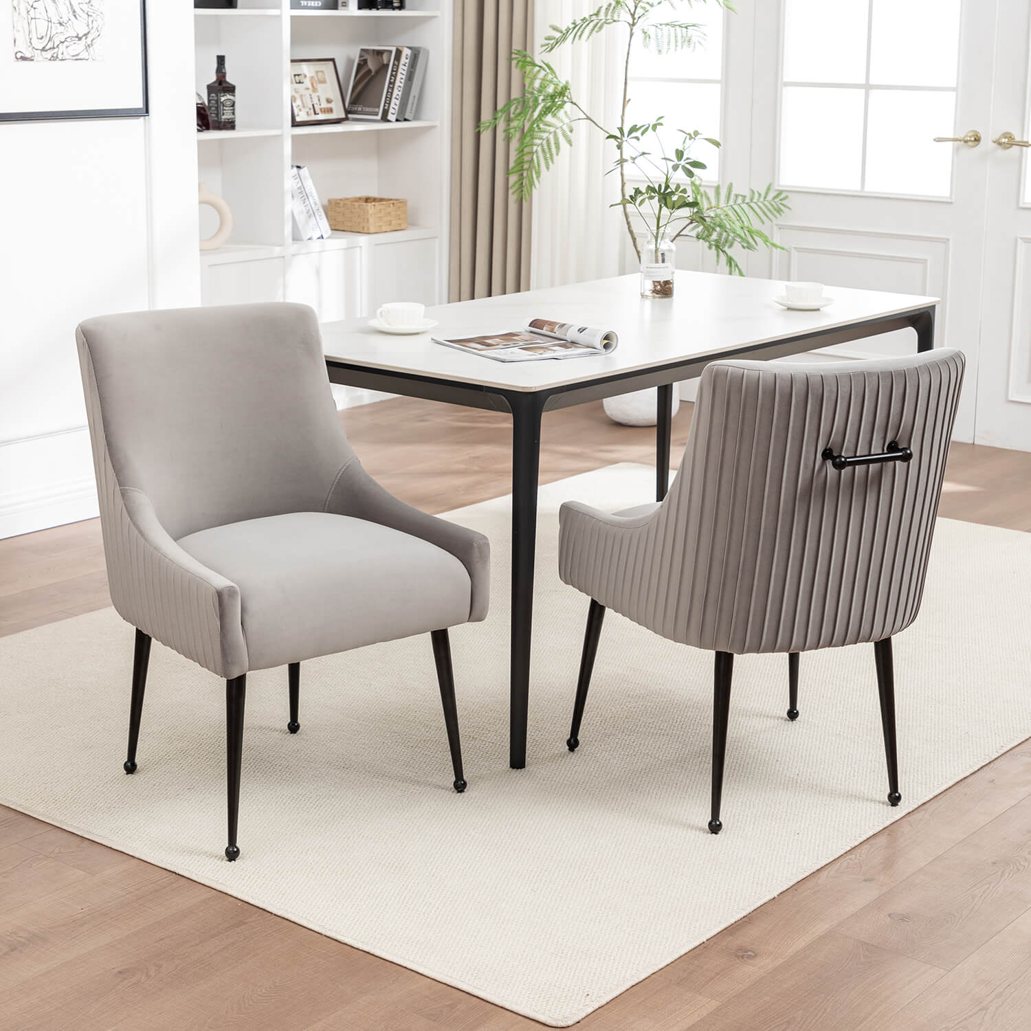 SEYNAR Modern Glam Velvet Black Metal Legs Dining Chair or Vanity Chair Set of 2/4/6 with Rear Handle
