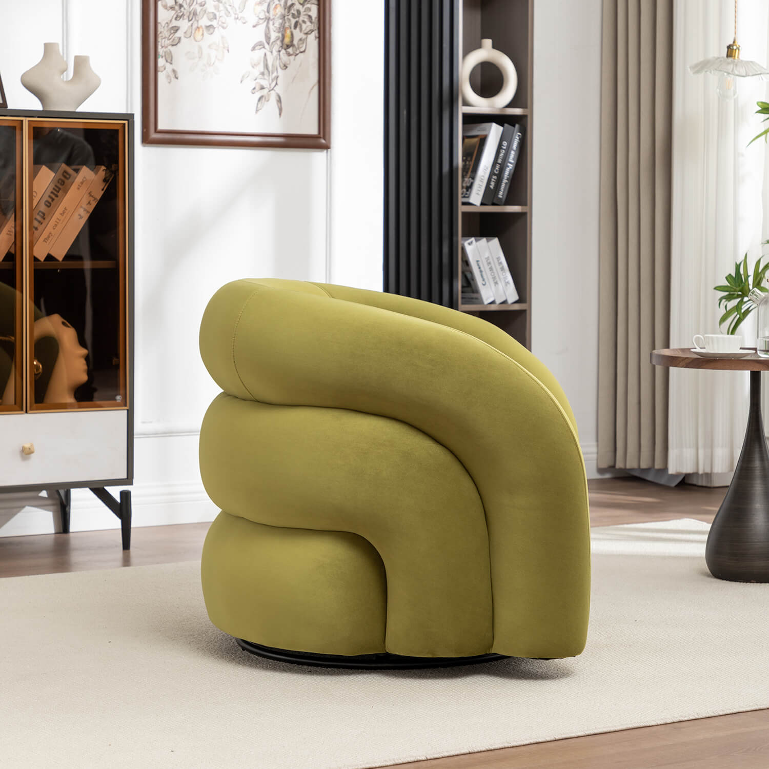 SEYNAR Modern Glam Velvet 360 Degree Swivel Accent Armchair with Tufted Back