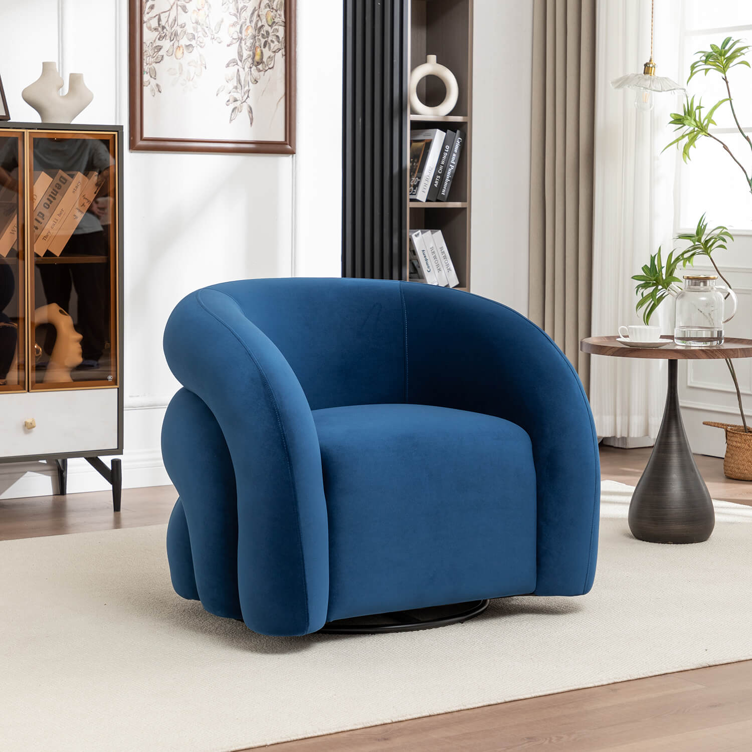 SEYNAR Modern Glam Velvet 360 Degree Swivel Accent Armchair with Tufted Back