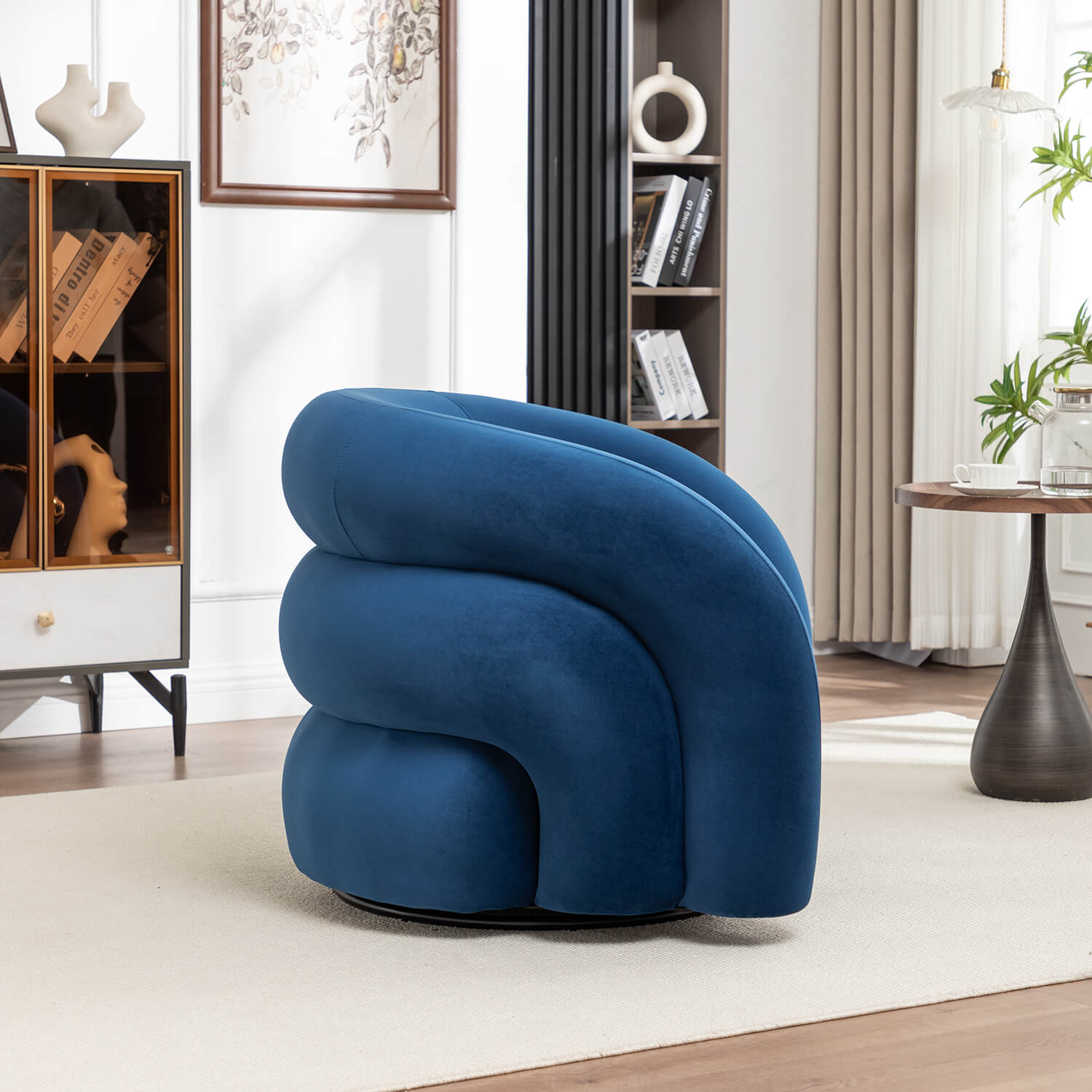 SEYNAR Modern Glam Velvet 360 Degree Swivel Accent Armchair with Tufted Back
