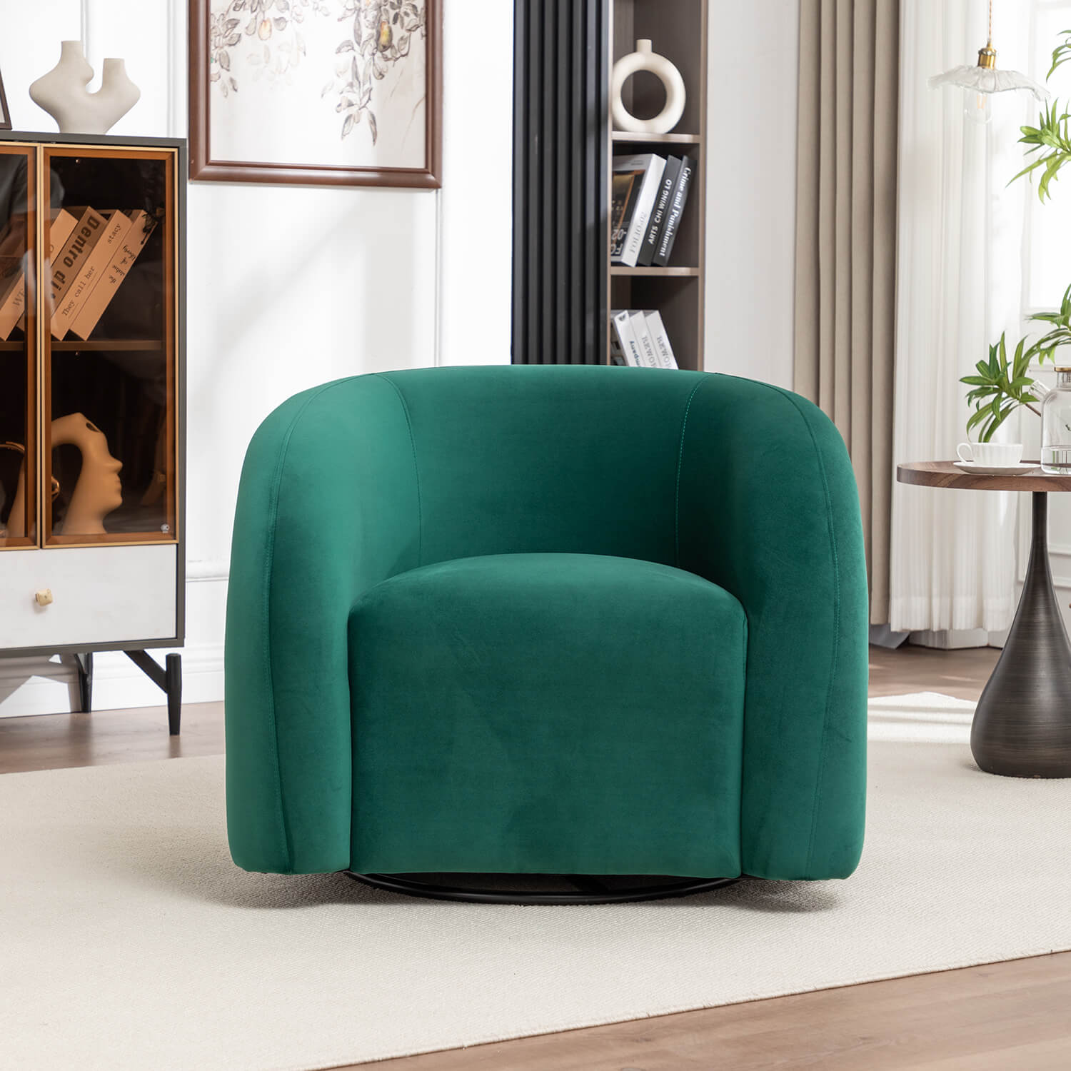 SEYNAR Modern Glam Velvet 360 Degree Swivel Accent Armchair with Tufted Back