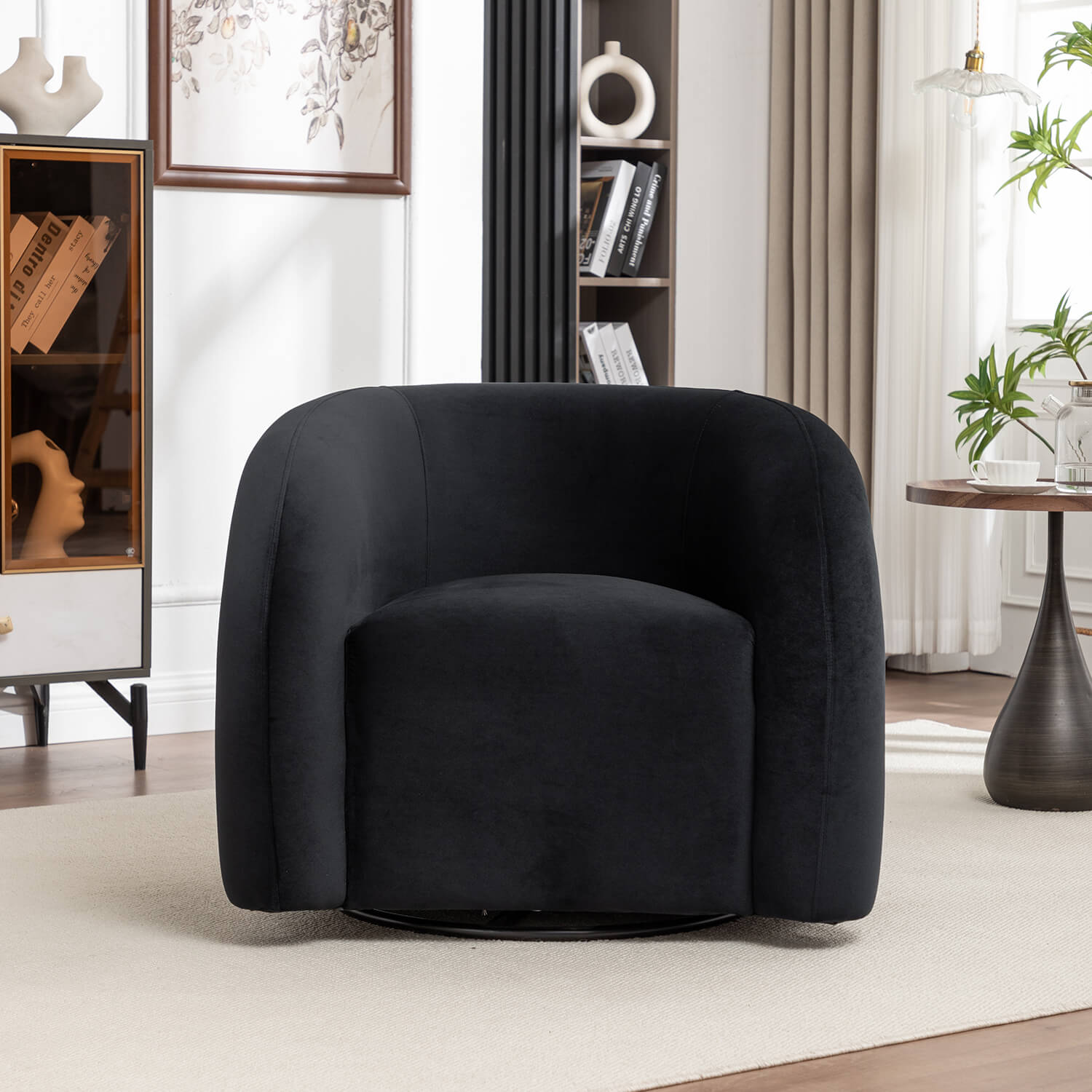 SEYNAR Modern Glam Velvet 360 Degree Swivel Accent Armchair with Tufted Back