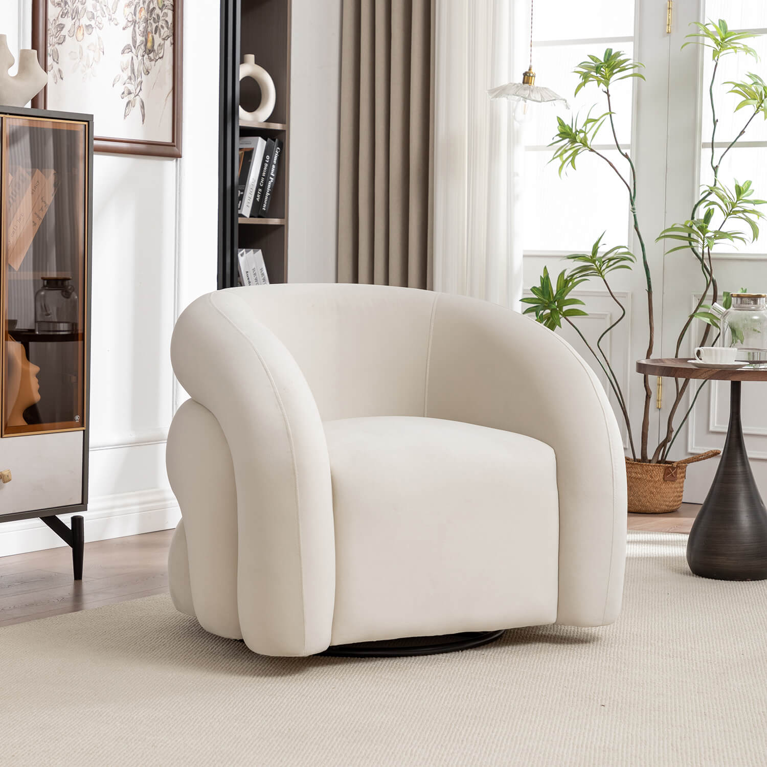 SEYNAR Modern Glam Velvet 360 Degree Swivel Accent Armchair with Tufted Back
