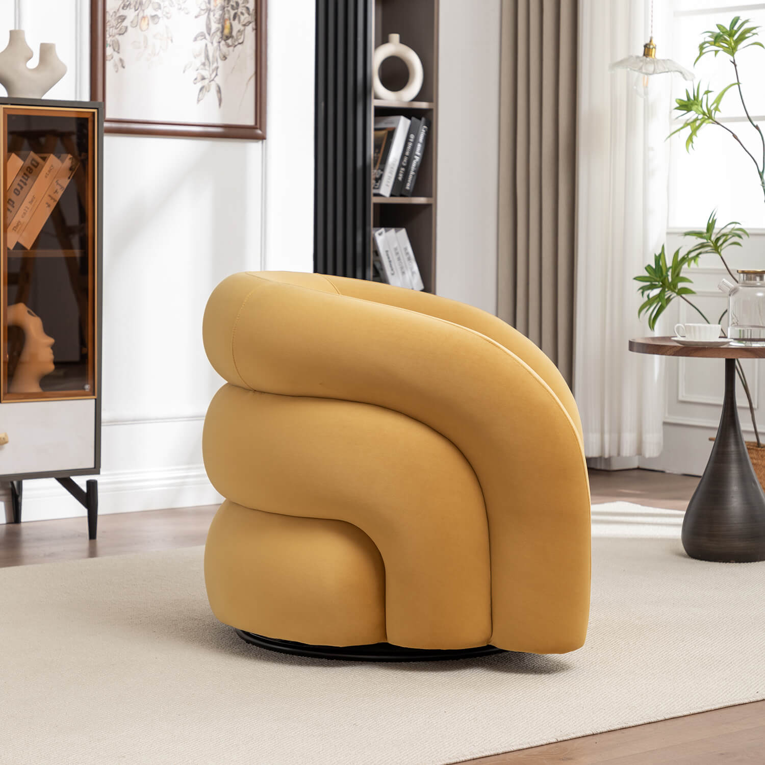 SEYNAR Modern Glam Velvet 360 Degree Swivel Accent Armchair with Tufted Back