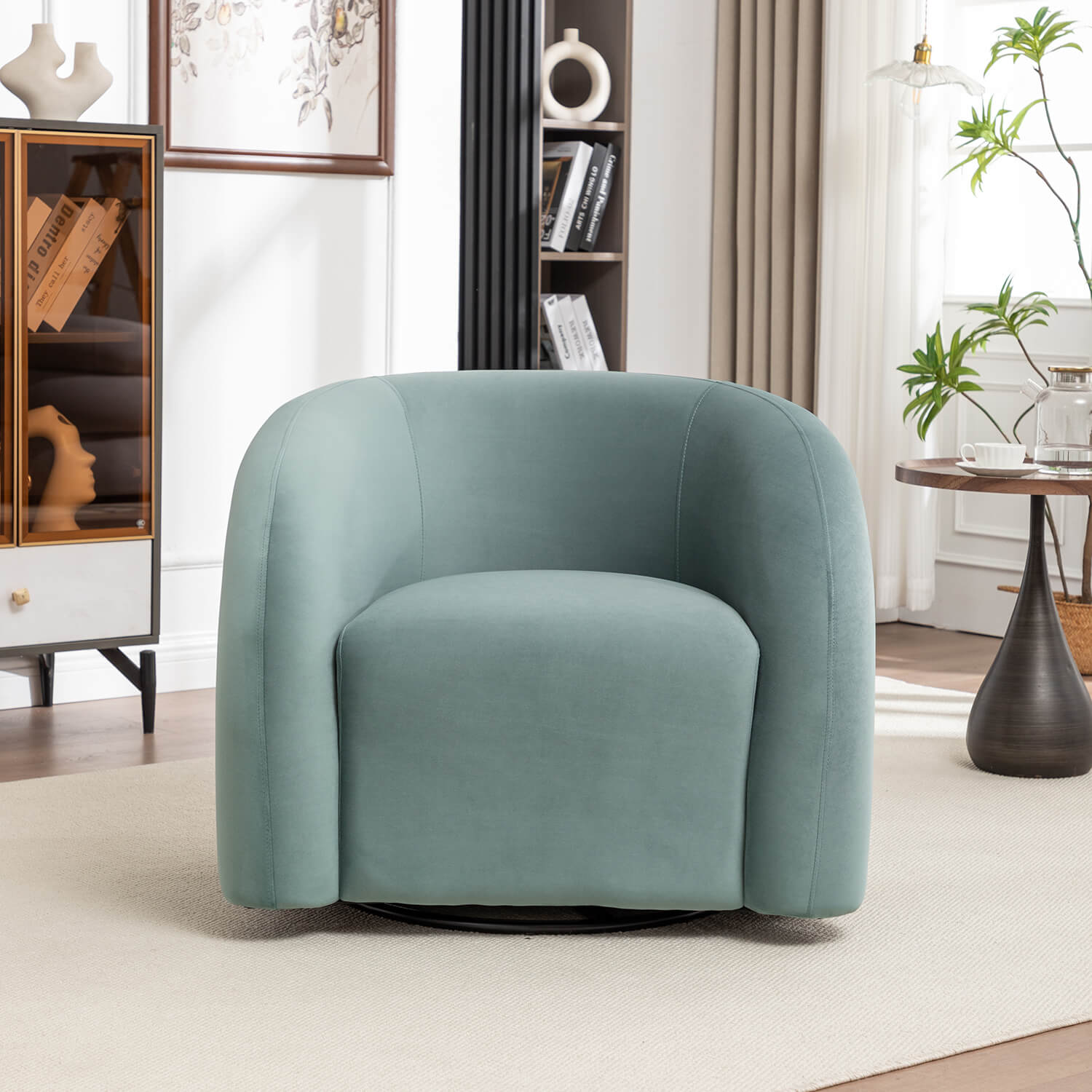 SEYNAR Modern Glam Velvet 360 Degree Swivel Accent Armchair with Tufted Back