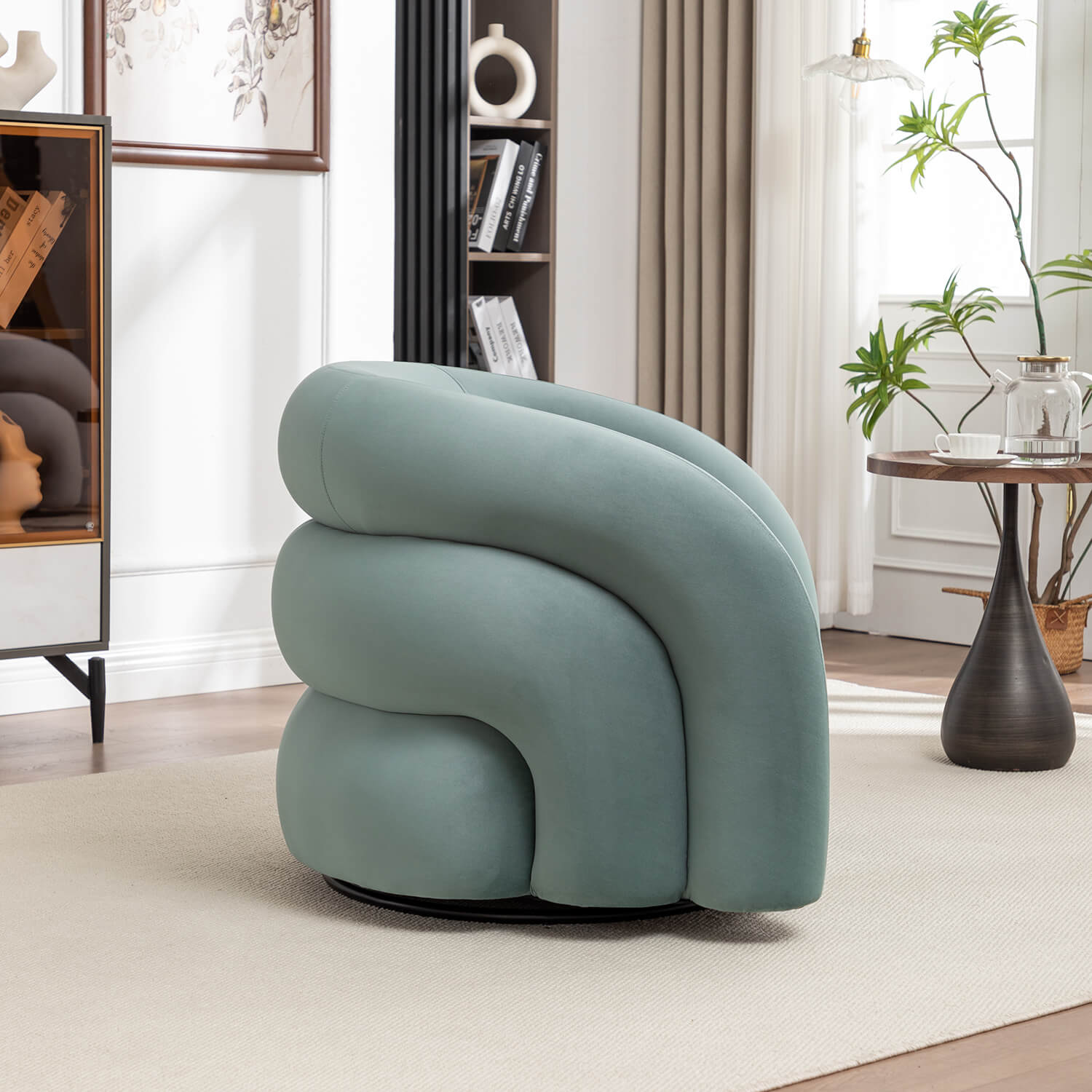 SEYNAR Modern Glam Velvet 360 Degree Swivel Accent Armchair with Tufted Back