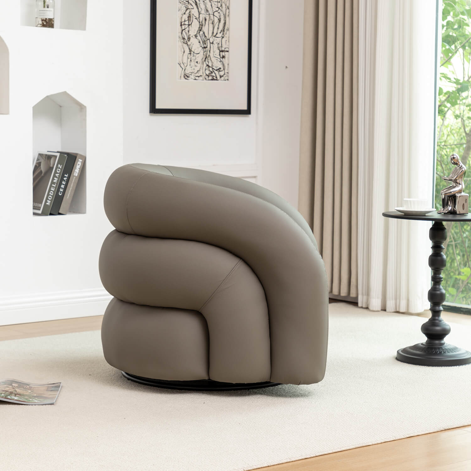 SEYNAR Modern Glam PU Leather 360 Degree Swivel Accent Armchair with Metal Base