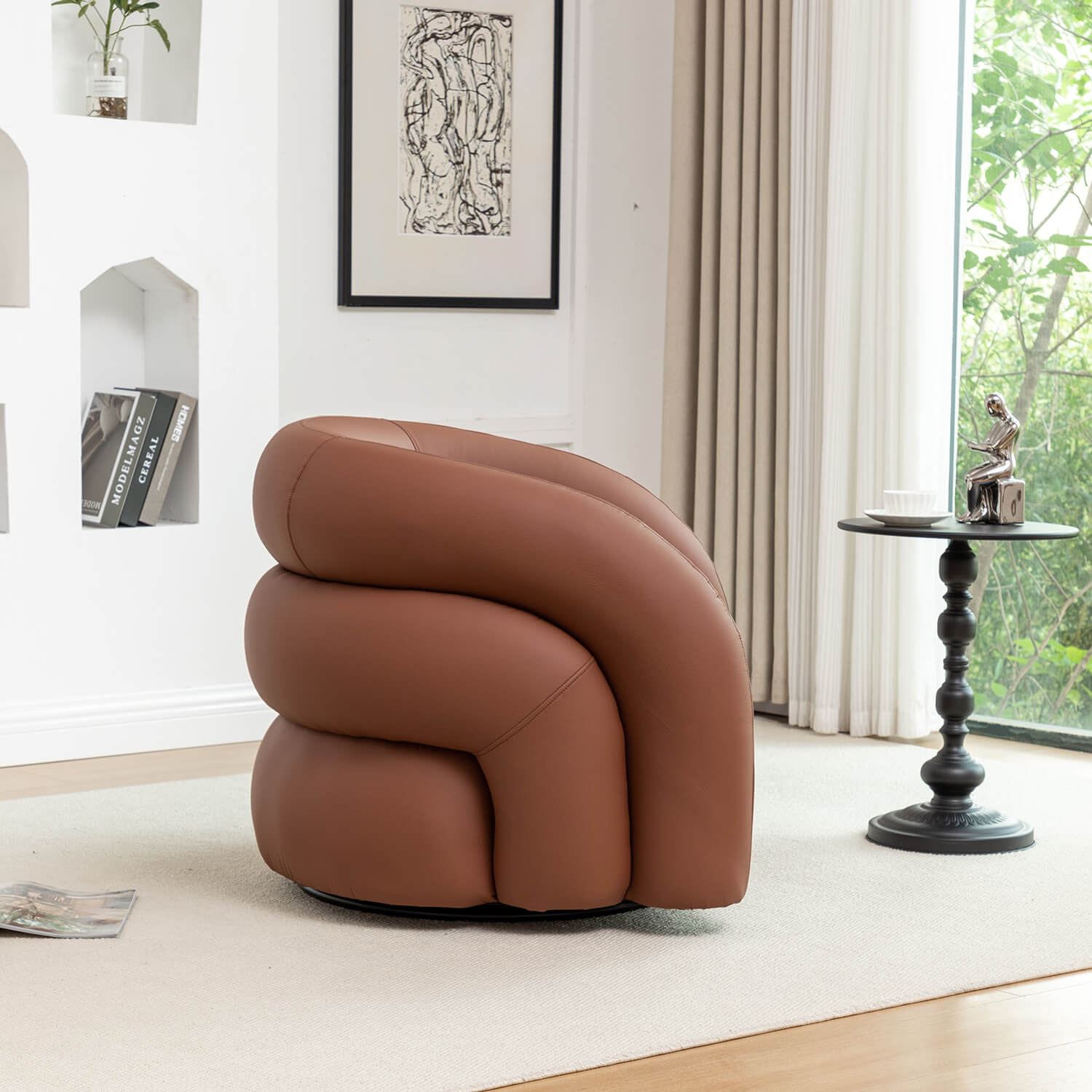 SEYNAR Modern Glam PU Leather 360 Degree Swivel Accent Armchair with Metal Base