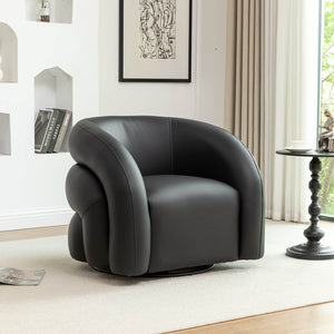 SEYNAR Modern Glam PU Leather 360 Degree Swivel Accent Armchair with Metal Base