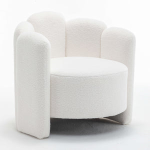 SEYNAR Modern Glam Faux Sherpa Upholstered Round Accent Chair with Flower Shaped Back Design(Single/Set of 2)