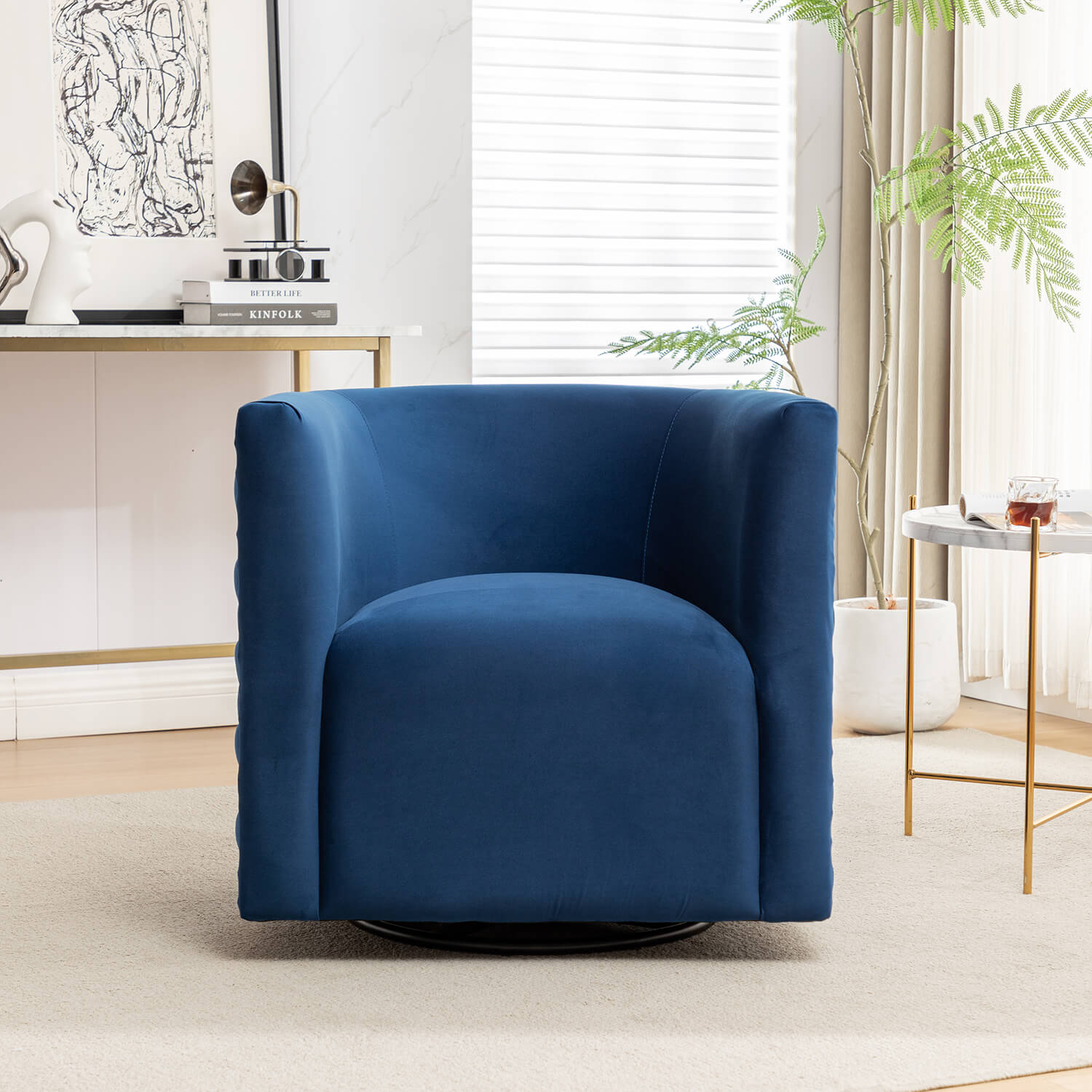 SEYNAR Modern Glam Velvet Upholstered 360 Degree Swivel Barrel Chair