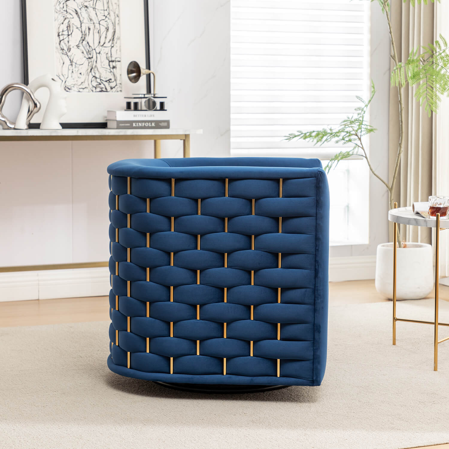SEYNAR Modern Glam Velvet Upholstered 360 Degree Swivel Barrel Chair