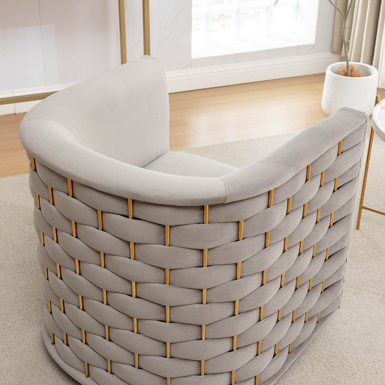 SEYNAR Modern Glam Velvet Upholstered 360 Degree Swivel Barrel Chair