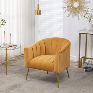 SEYNAR Modern Velvet Accent Chair,Round Upholstered Barrel Chair for Living Room