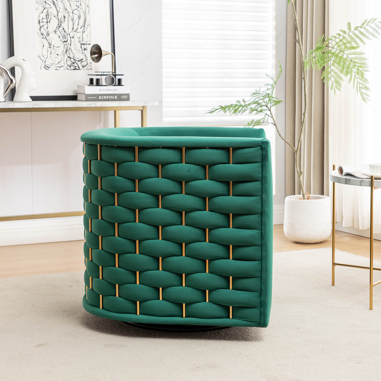 SEYNAR Modern Glam Velvet Upholstered 360 Degree Swivel Barrel Chair