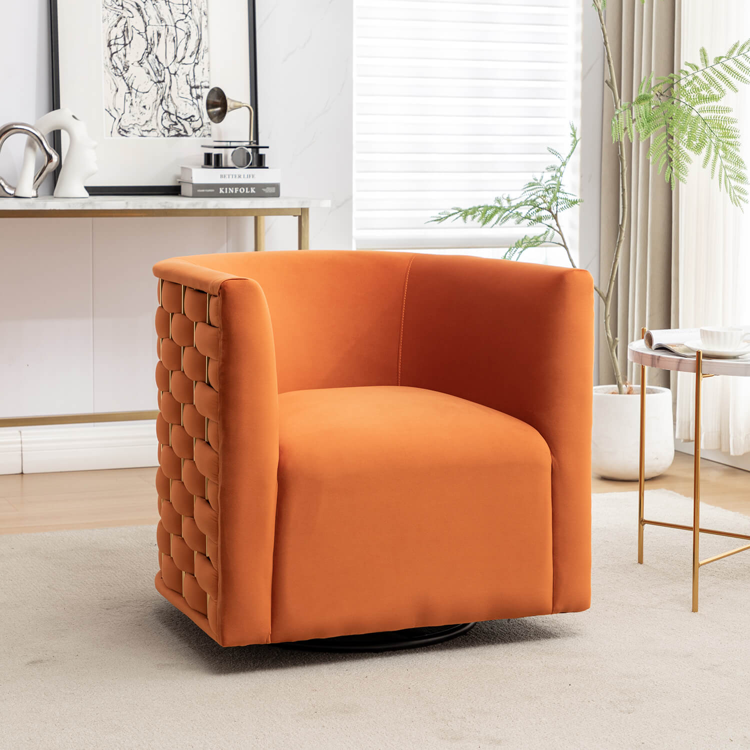 SEYNAR Modern Glam Velvet Upholstered 360 Degree Swivel Barrel Chair