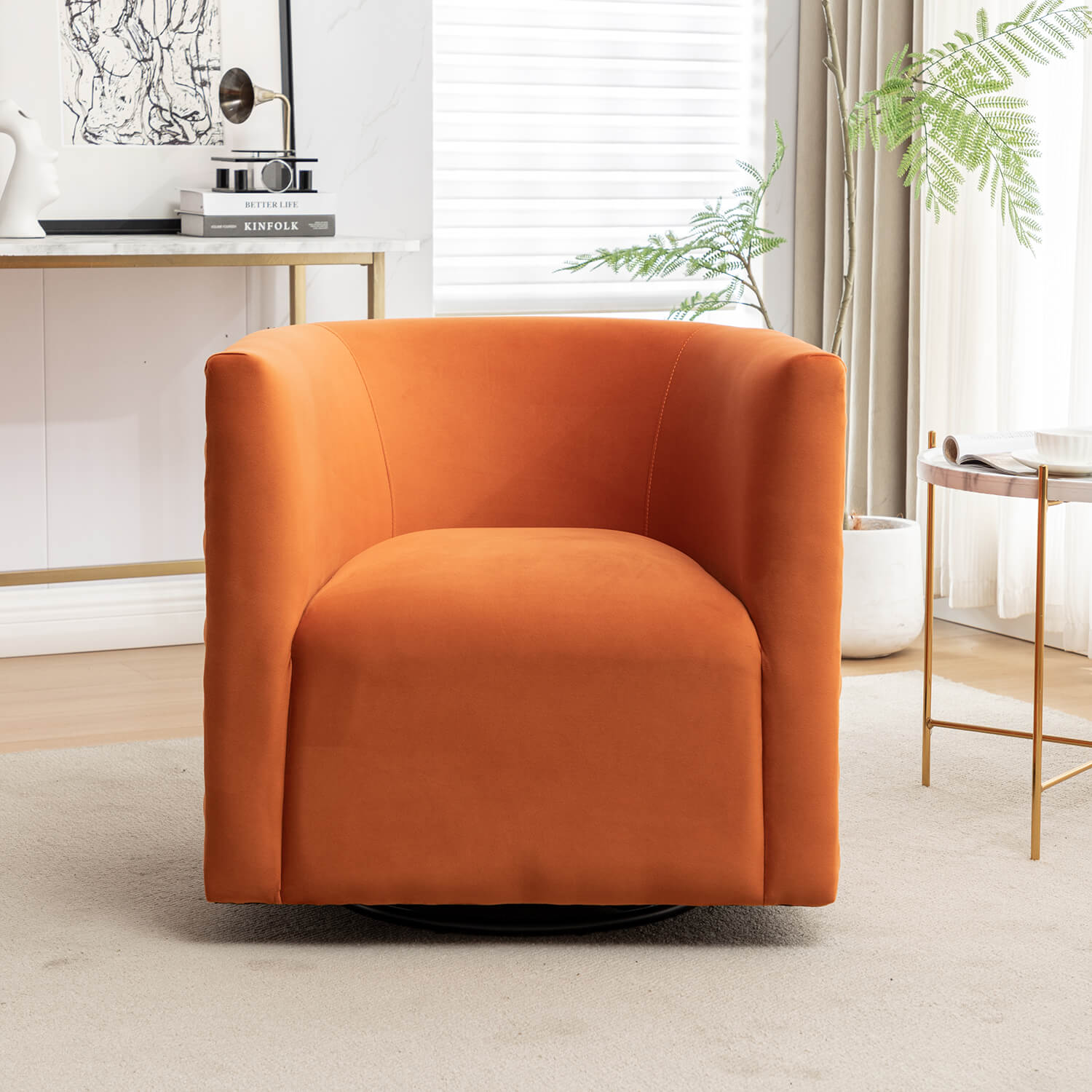 SEYNAR Modern Glam Velvet Upholstered 360 Degree Swivel Barrel Chair