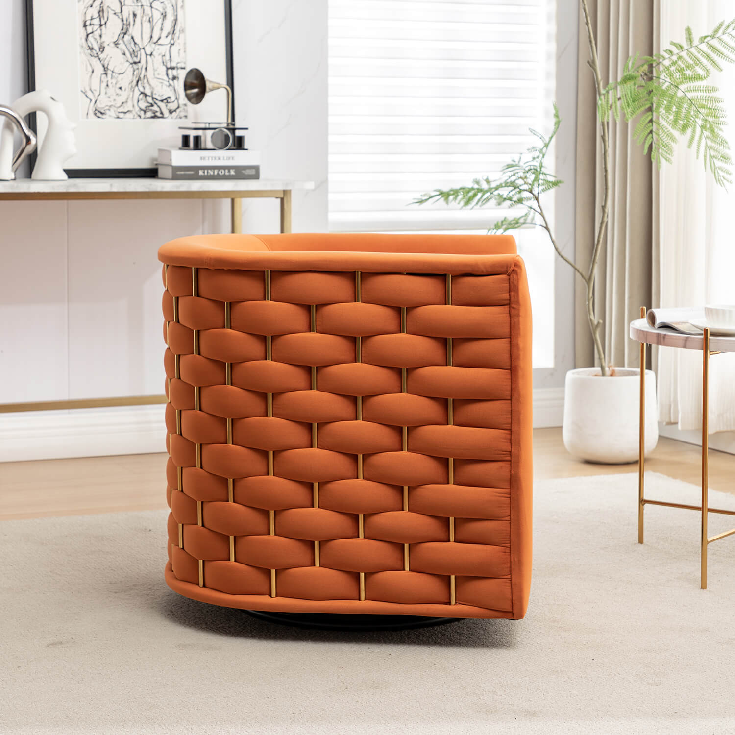 SEYNAR Modern Glam Velvet Upholstered 360 Degree Swivel Barrel Chair