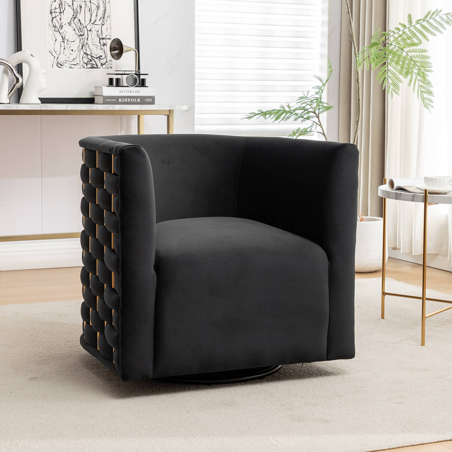 SEYNAR Modern Glam Velvet Upholstered 360 Degree Swivel Barrel Chair