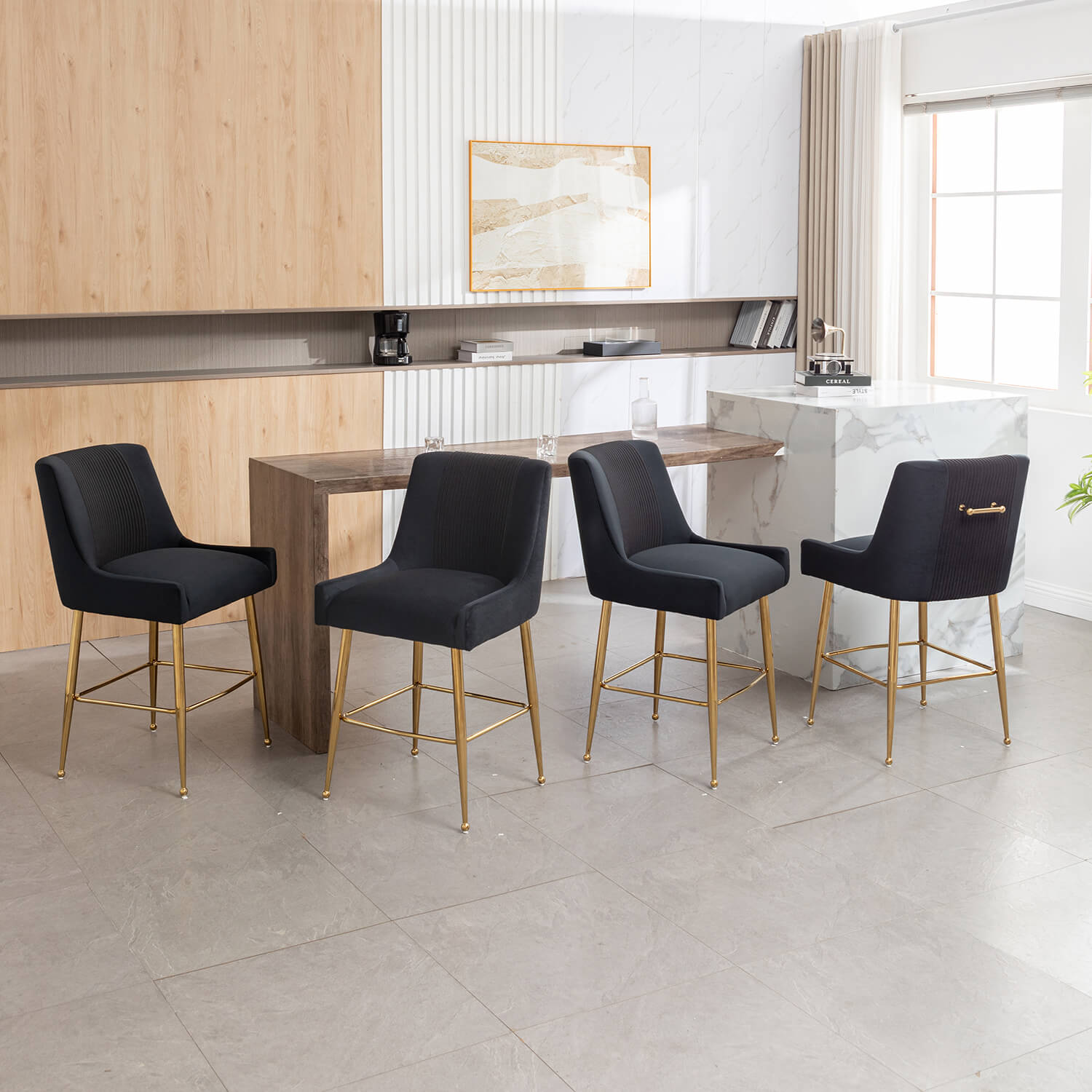 SEYNAR Modern Velvet 39'' H Metal Leg Counter or Bar Stools Set of 2/4