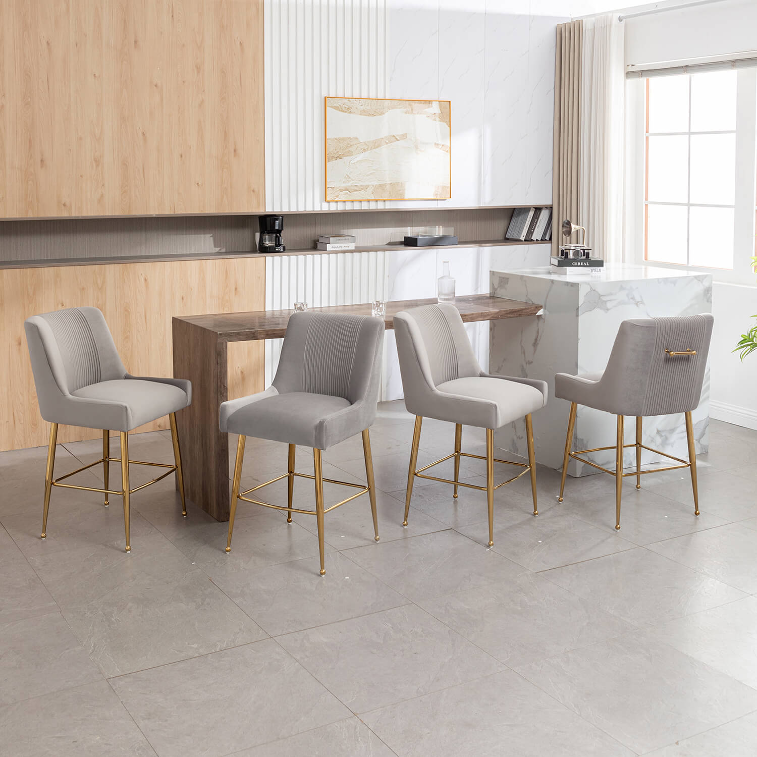 SEYNAR Modern Velvet 39'' H Metal Leg Counter or Bar Stools Set of 2/4