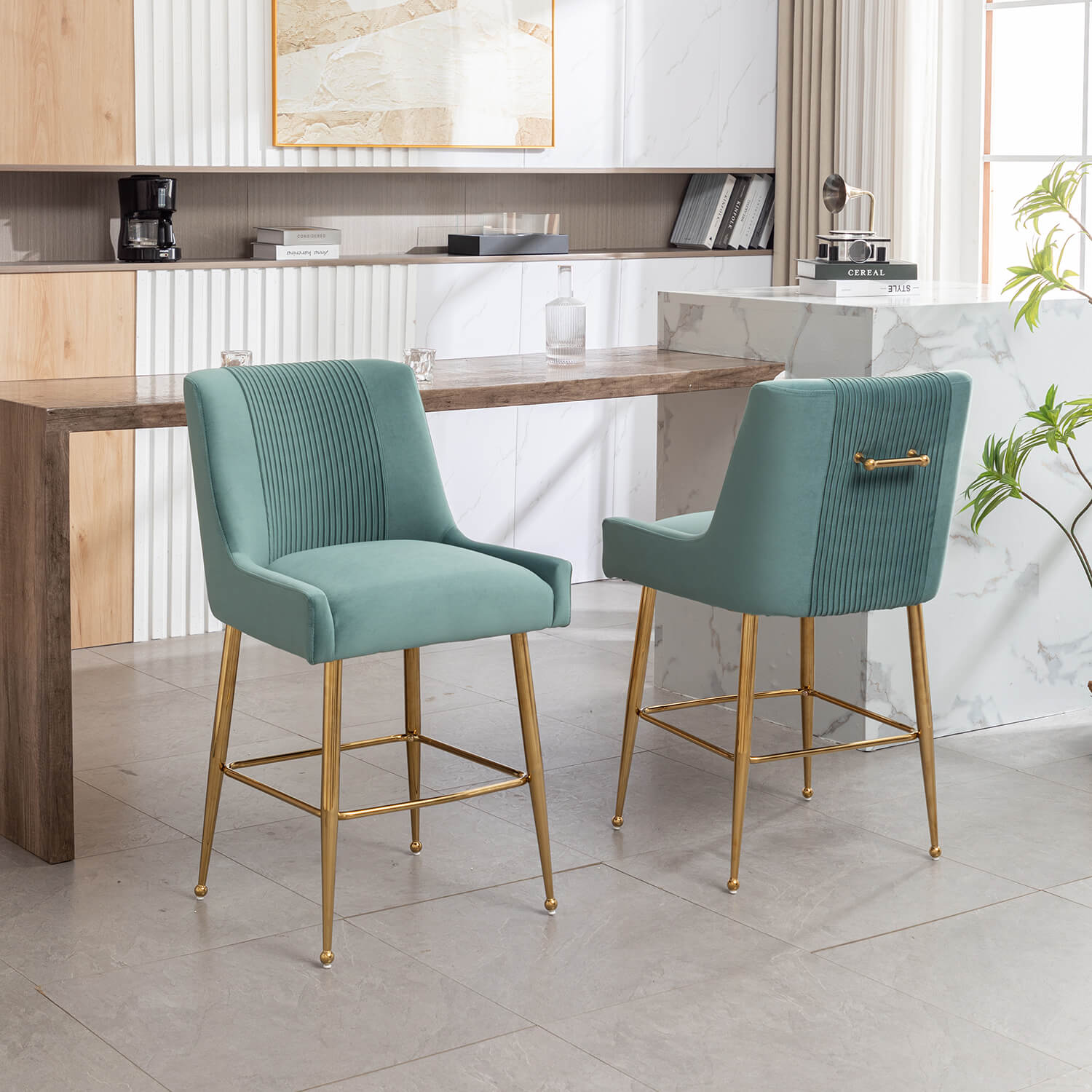 SEYNAR Modern Velvet 39'' H Metal Leg Counter or Bar Stools Set of 2/4