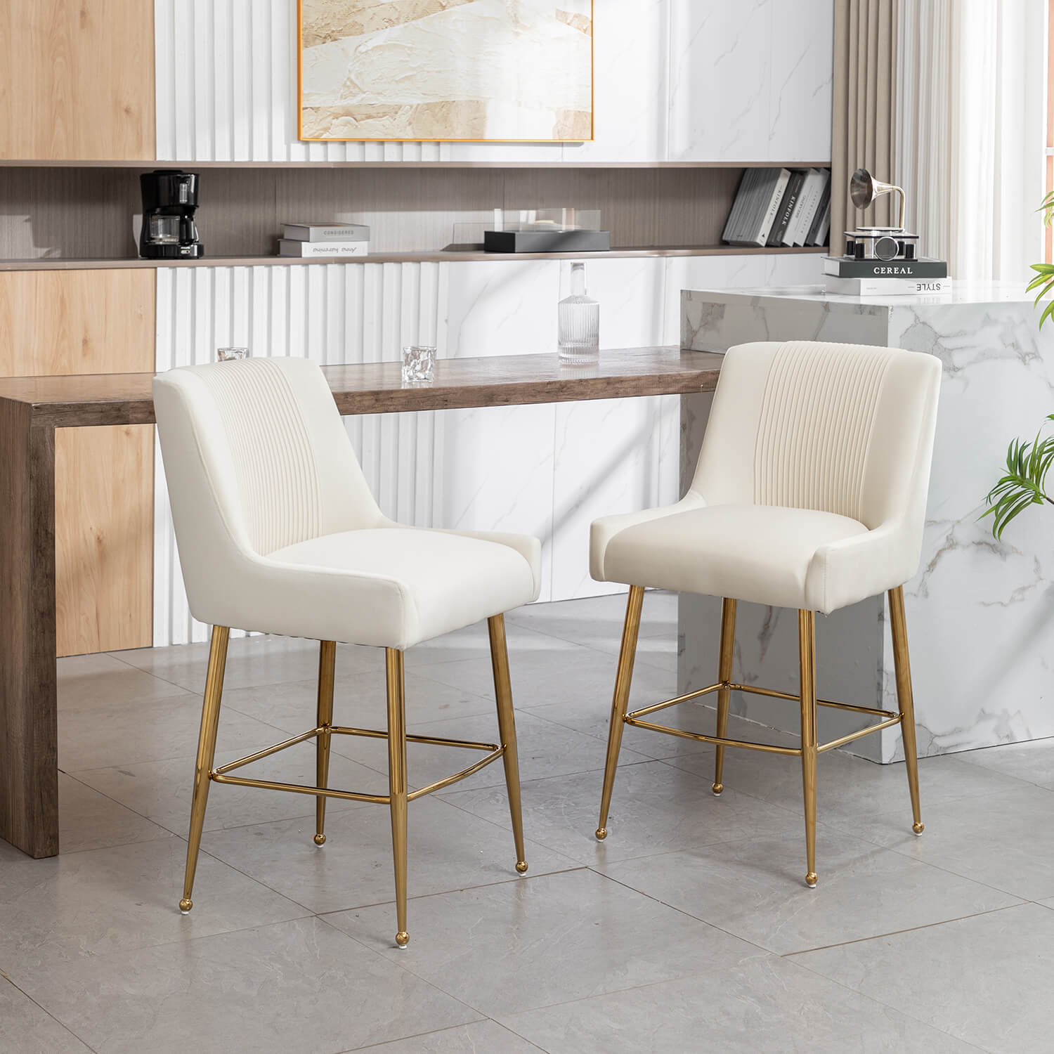 SEYNAR Modern Velvet 39'' H Metal Leg Counter or Bar Stools Set of 2/4