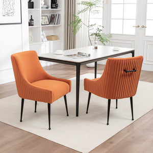 SEYNAR Modern Glam Velvet Black Metal Legs Dining Chair or Vanity Chair Set of 2/4/6 with Rear Handle