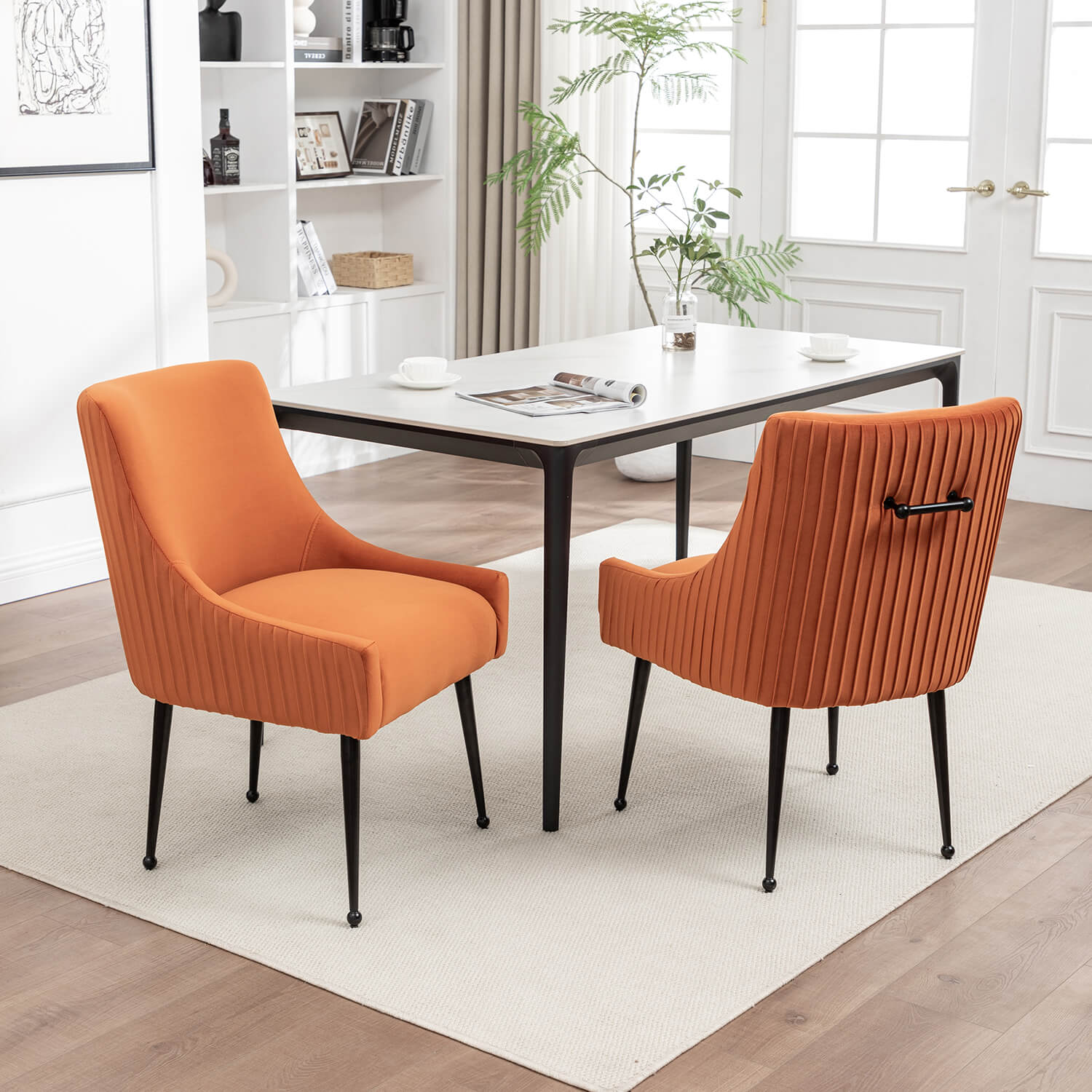 SEYNAR Modern Glam Velvet Black Metal Legs Dining Chair or Vanity Chair Set of 2/4/6 with Rear Handle