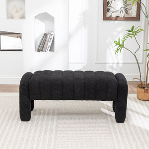 SEYNAR Modern Glam Teddy Velvet Fabric Rectangle Ottoman