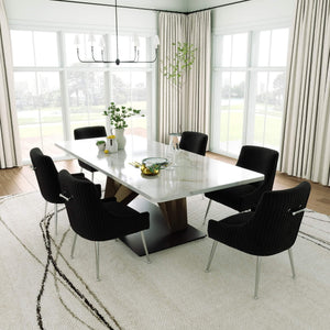 SEYNAR Modern Velvet Pleated Finish Back Dining Chair Set of 2/4/6 with Rear Handle