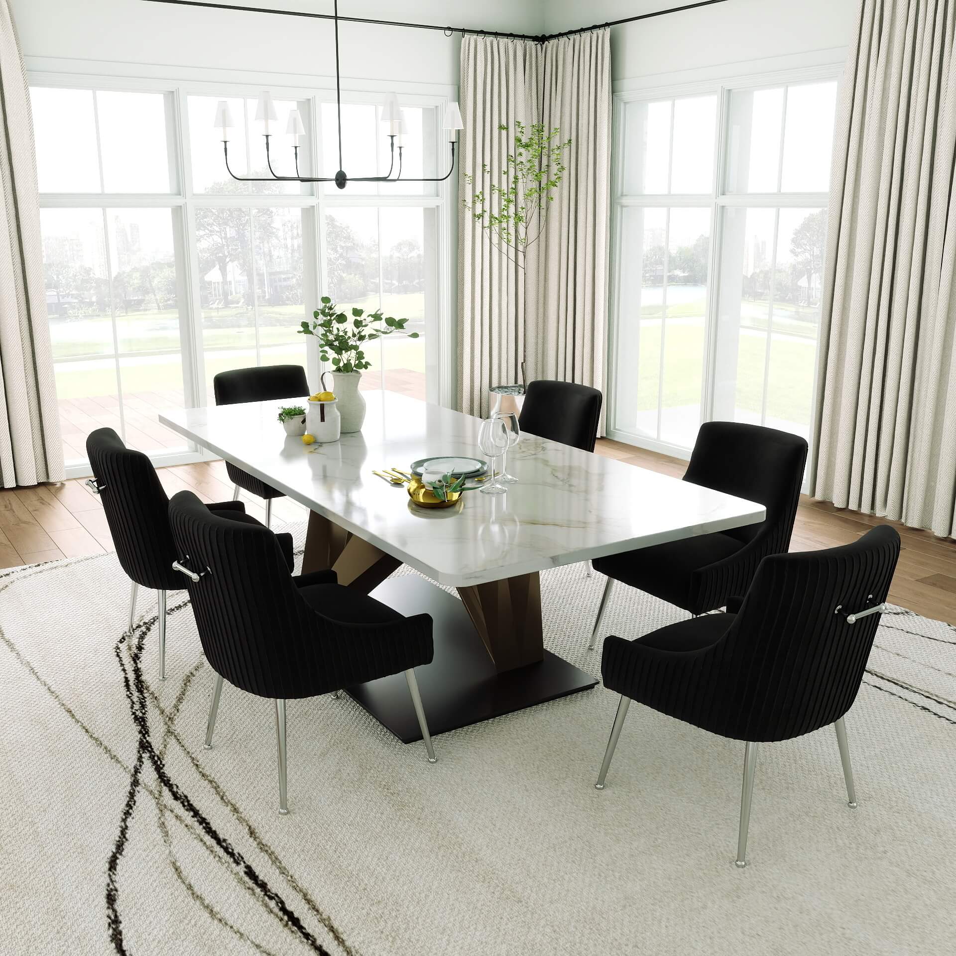 SEYNAR Modern Velvet Pleated Finish Back Dining Chair Set of 2/4/6 with Rear Handle